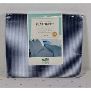 Martha Stewart Blue Pinstripe Flat Sheet Cotton-Rich Blend Twin Size Vintage NEW